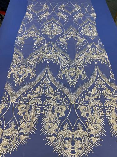 Sequence Fabric Bridal Lace Luxury Beads Embroidery White Sequins Beaded Lace Fabric for Wedding Dress