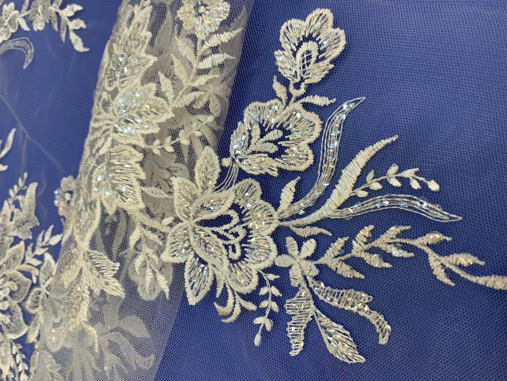 African White Wedding Sequence Dress Crustal Beads Sequins Luxury Embroidery Fabric Lace 100% Polyester Embroidered Elastic