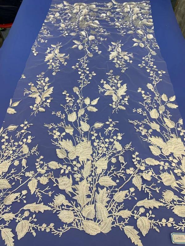 African White Wedding Sequence Dress Crustal Beads Sequins Luxury Embroidery Fabric Lace 100% Polyester Embroidered Elastic