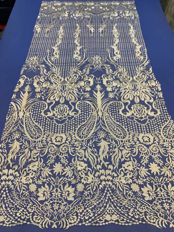 Wholesale Africa sequin textile fabric beaded lace for wedding dress
