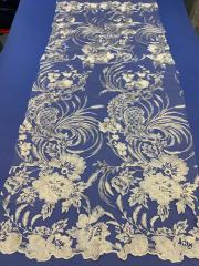 African White Wedding Sequence Dress Crustal Beads Sequins Luxury Embroidery Fabric Lace 100% Polyester Embroidered Elastic