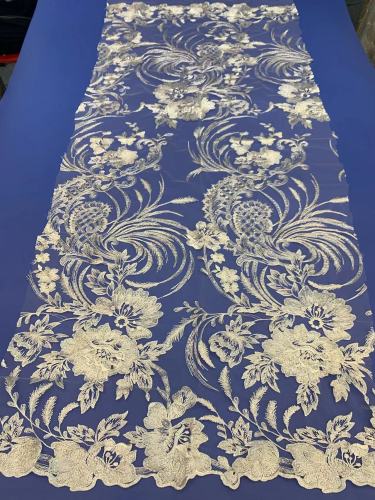 African White Wedding Sequence Dress Crustal Beads Sequins Luxury Embroidery Fabric Lace 100% Polyester Embroidered Elastic