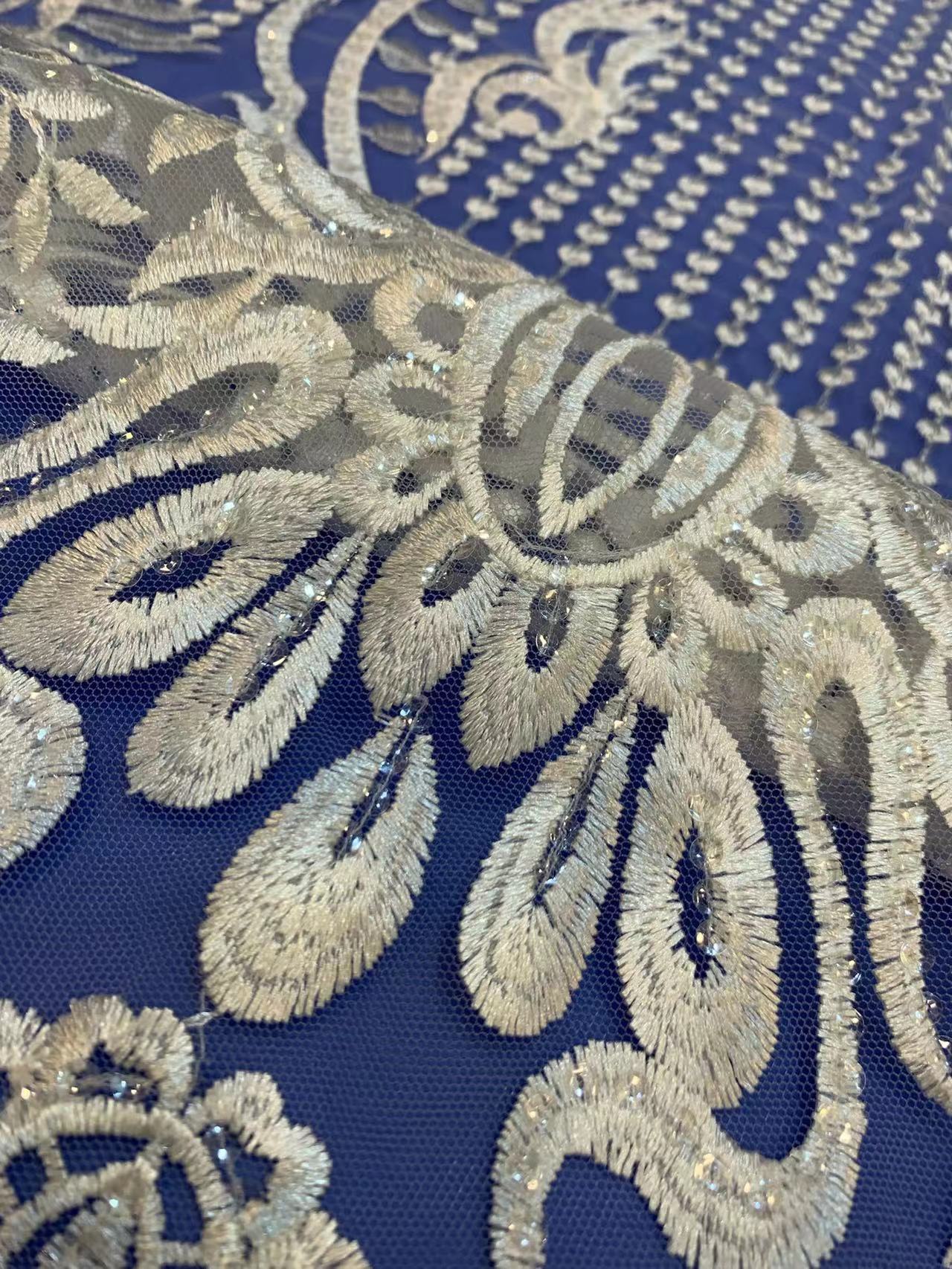 Wholesale Africa sequin textile fabric beaded lace for wedding dress