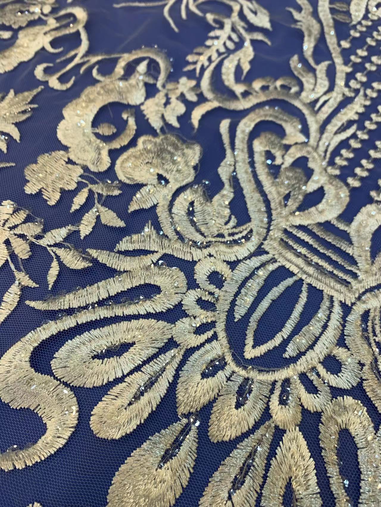 Wholesale Africa sequin textile fabric beaded lace for wedding dress