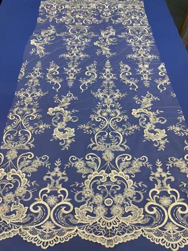 Luxury White Embroidery Beads Sequins Lace Fabric for Wedding Dress Bridal Gown Evening