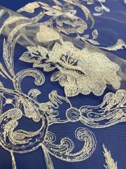 African White Wedding Sequence Dress Crustal Beads Sequins Luxury Embroidery Fabric Lace 100% Polyester Embroidered Elastic