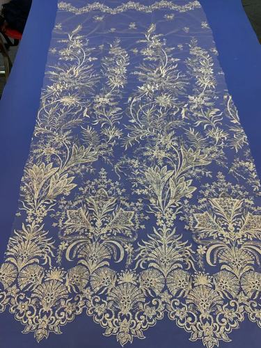 Wholesale Africa sequin textile fabric beaded lace for wedding dress