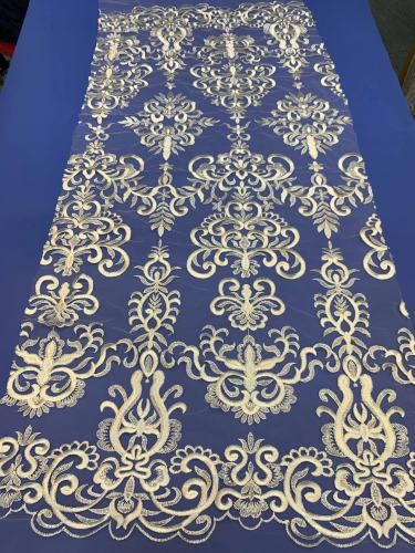 White Bride Bead Sequin Net Lace Beaded Embroidery Tulle Lace Fabric for Wedding