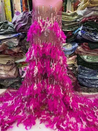 Dancewear Beaded Feather Fabric Glitter Sequins Material Lace Beads Embroidery Laces Fabrics for Women