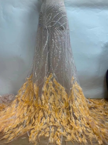 new 2023 Handmade Feather Lace Tulle Sequin Embroidery Lace Fabric For Bridal Dresses