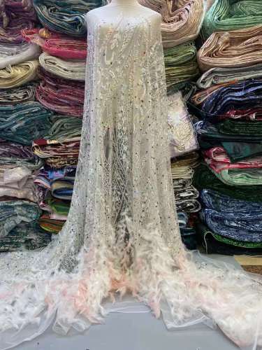 silver nigerian sequence sequins bead pattern embroidered lace high end wedding dress fabric