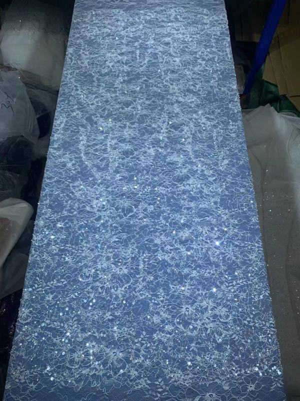 French elegant glitter Sequins handmade sequined bead lace embroidered high-end wedding dress fabric