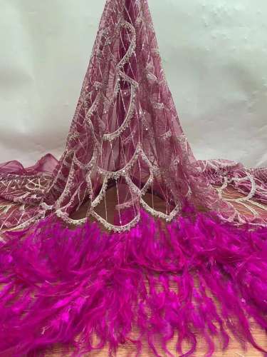 luxury sequin handmade Petal feather mesh french lace handmade wedding beaded lace fabric