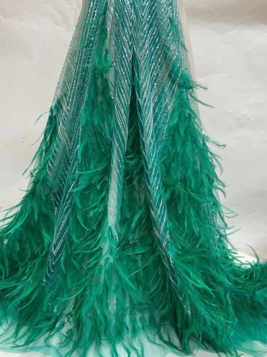 luxury sequin handmade Petal feather mesh french lace handmade wedding beaded lace fabric