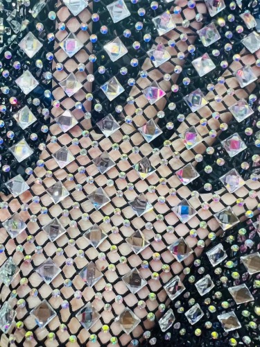 crystals rhinestone fishnet fabric for making dress stretchy rhinestone fabric by the yard
