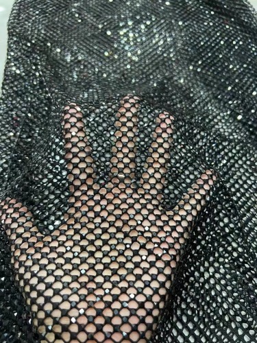 Wholesale sparkling crystal rhinestones mesh fabric wave pattern rhinestone fabric by the yard for dress