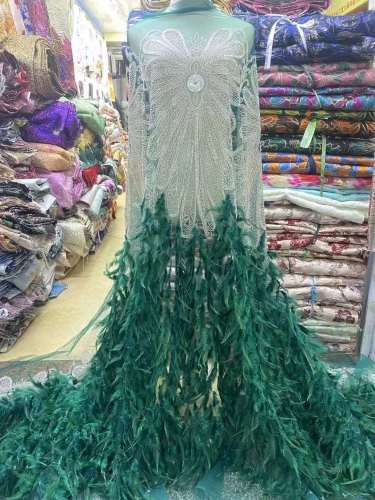 luxury sequin handmade Petal feather mesh french lace handmade wedding beaded lace fabric