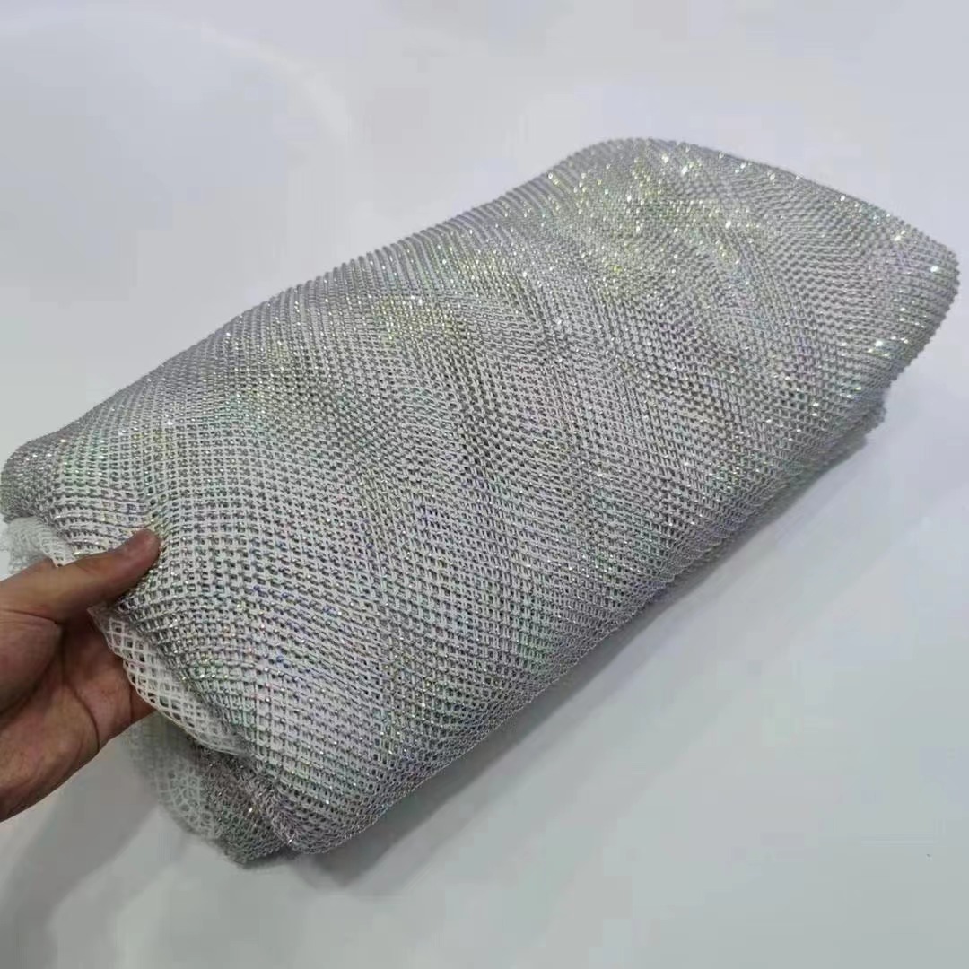 Wholesale sparkling crystal rhinestones mesh fabric wave pattern rhinestone fabric by the yard for dress