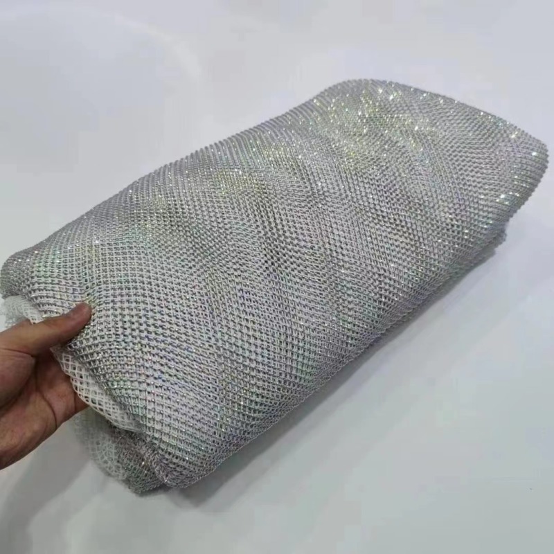 Wholesale sparkling crystal rhinestones mesh fabric wave pattern rhinestone fabric by the yard for dress