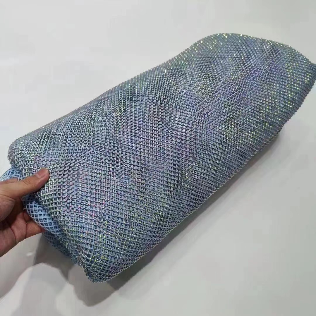 Wholesale sparkling crystal rhinestones mesh fabric wave pattern rhinestone fabric by the yard for dress