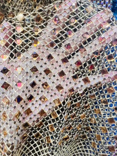 crystals rhinestone fishnet fabric for making dress stretchy rhinestone fabric by the yard8*8