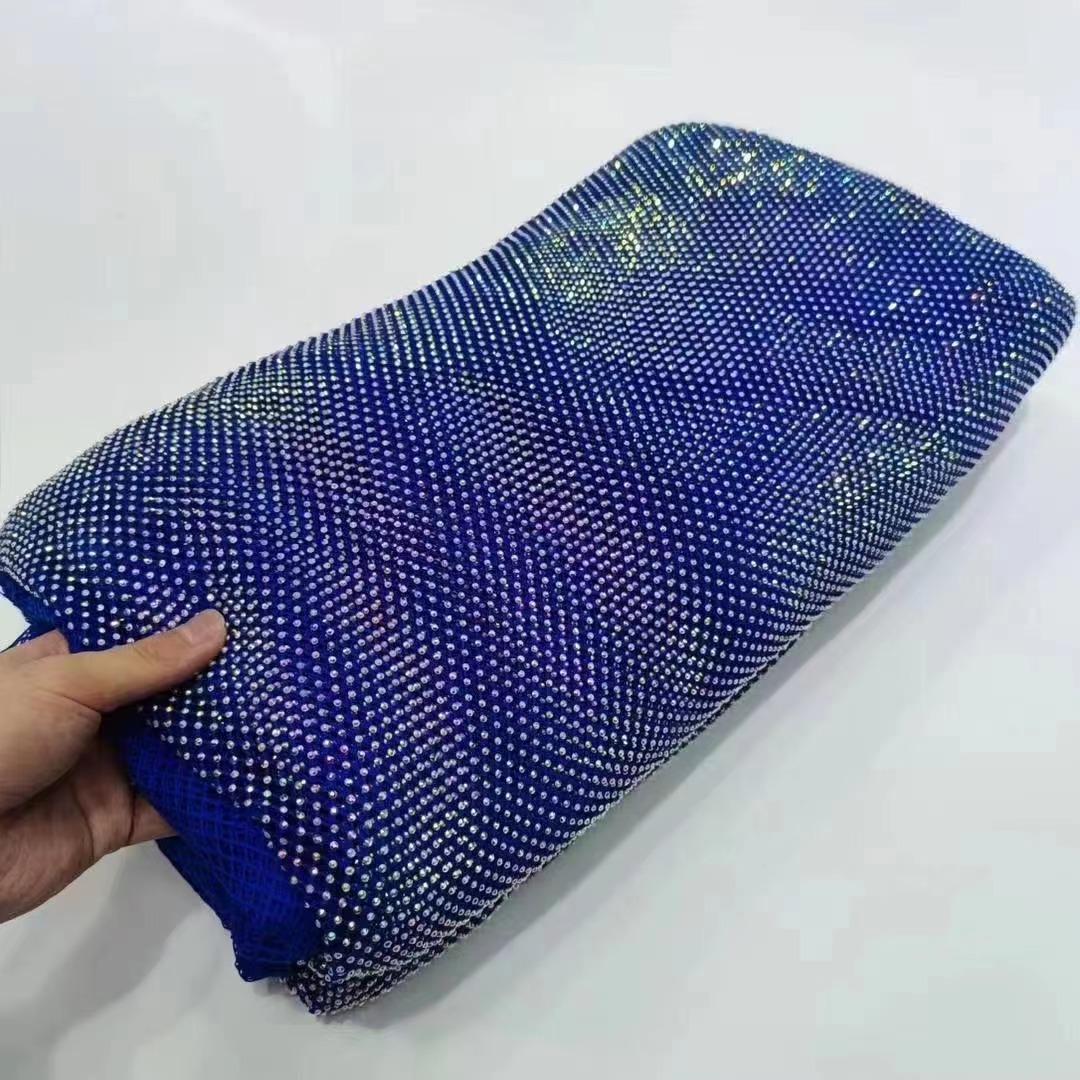 Wholesale sparkling crystal rhinestones mesh fabric wave pattern rhinestone fabric by the yard for dress
