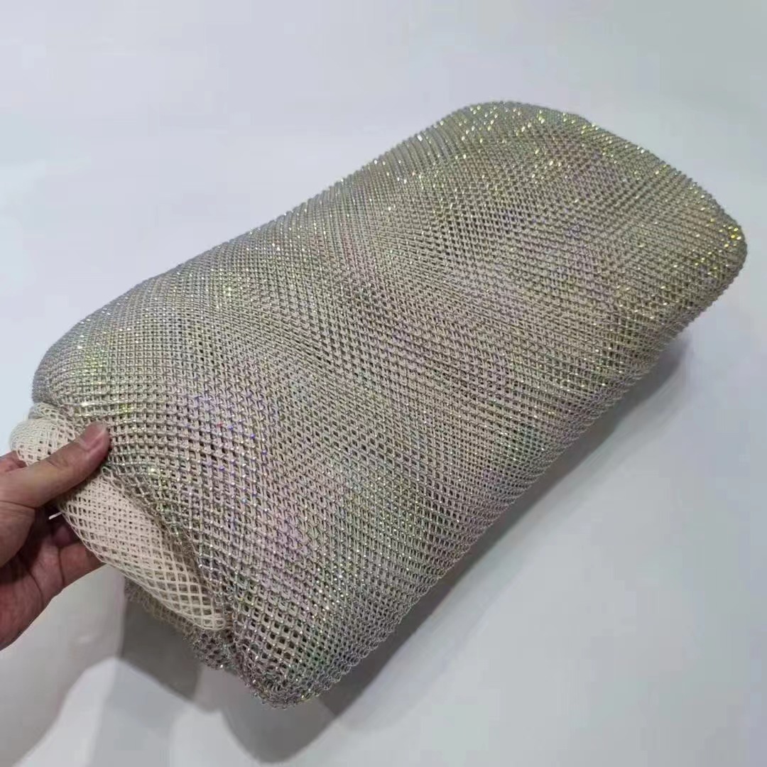 Wholesale sparkling crystal rhinestones mesh fabric wave pattern rhinestone fabric by the yard for dress