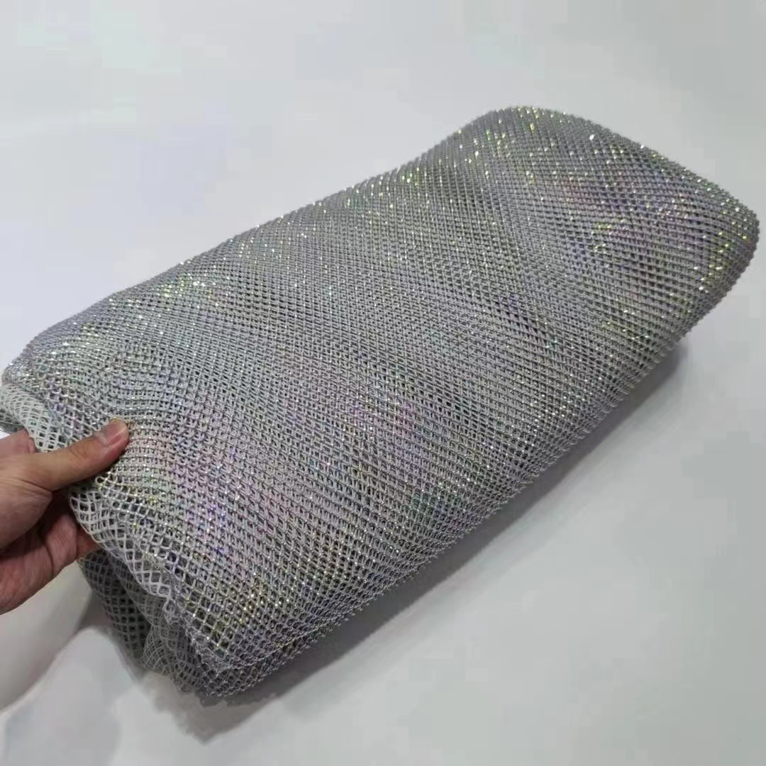 Wholesale sparkling crystal rhinestones mesh fabric wave pattern rhinestone fabric by the yard for dress