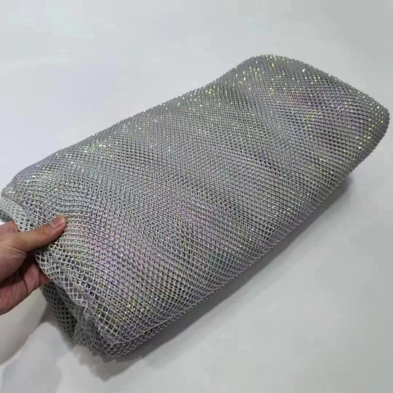 Wholesale sparkling crystal rhinestones mesh fabric wave pattern rhinestone fabric by the yard for dress