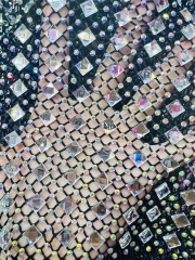 crystals rhinestone fishnet fabric for making dress stretchy rhinestone fabric by the yard8*8