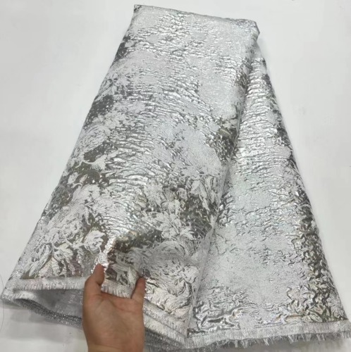 Latest African Lace 2023 Tulle Fabric With Sequins White Fabric Net Lace Flower Shape Sewing Fabrics For Women Dress Party