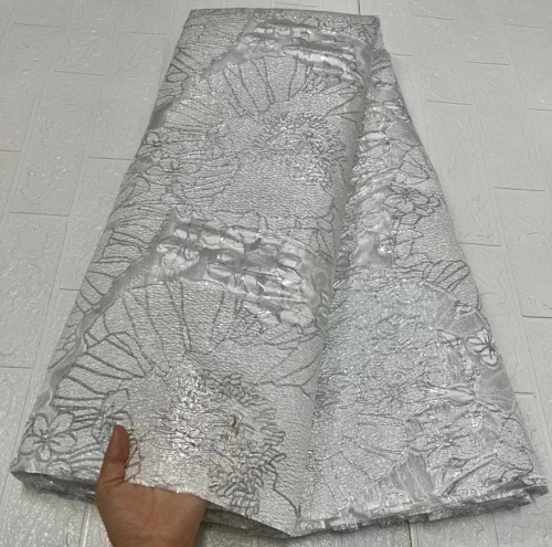 Latest African Lace 2023 Tulle Fabric With Sequins White Fabric Net Lace Flower Shape Sewing Fabrics For Women Dress Party