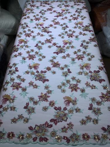 Hot-sale French textiles embroidery with sequin lace fabric suitable for sublimation
