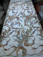 Beaded Embroidered Lace Fabric with Sequins and Beads for Wedding Dress African Bazin Riche French Tulle Embroidery Lace