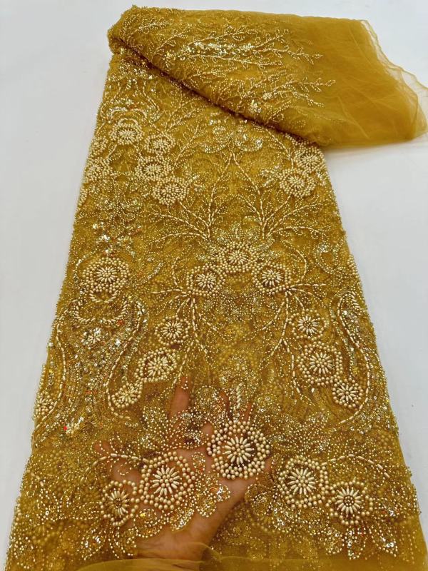 High Quality Beads Embroidery Sequins Lace Fabric Multicolor Sequins Beads Lace Fabric For Wedding Dress