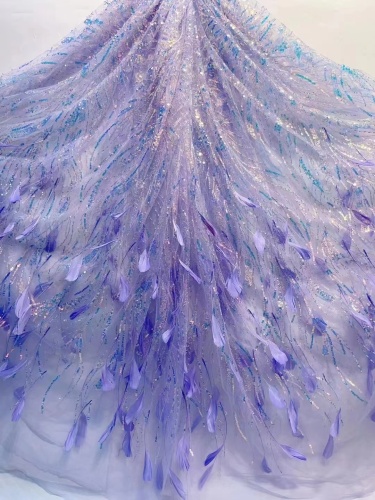 New Design African Ladies Lace Fabric Sequins French Tulle Net Lace Embroidery Feather Lace