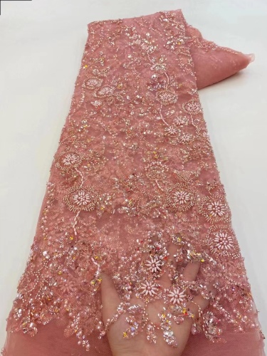 New Design Women Wedding Beads Sequins Mesh Lace Fabric Beautiful Ladies Sequins Beads Lace Fabric Sewing Dress