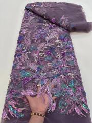 Luxury Sequins Tulle Net Lace Fabric Nigerian Beads Pearl Embroidery Hand Beaded Lace For Party