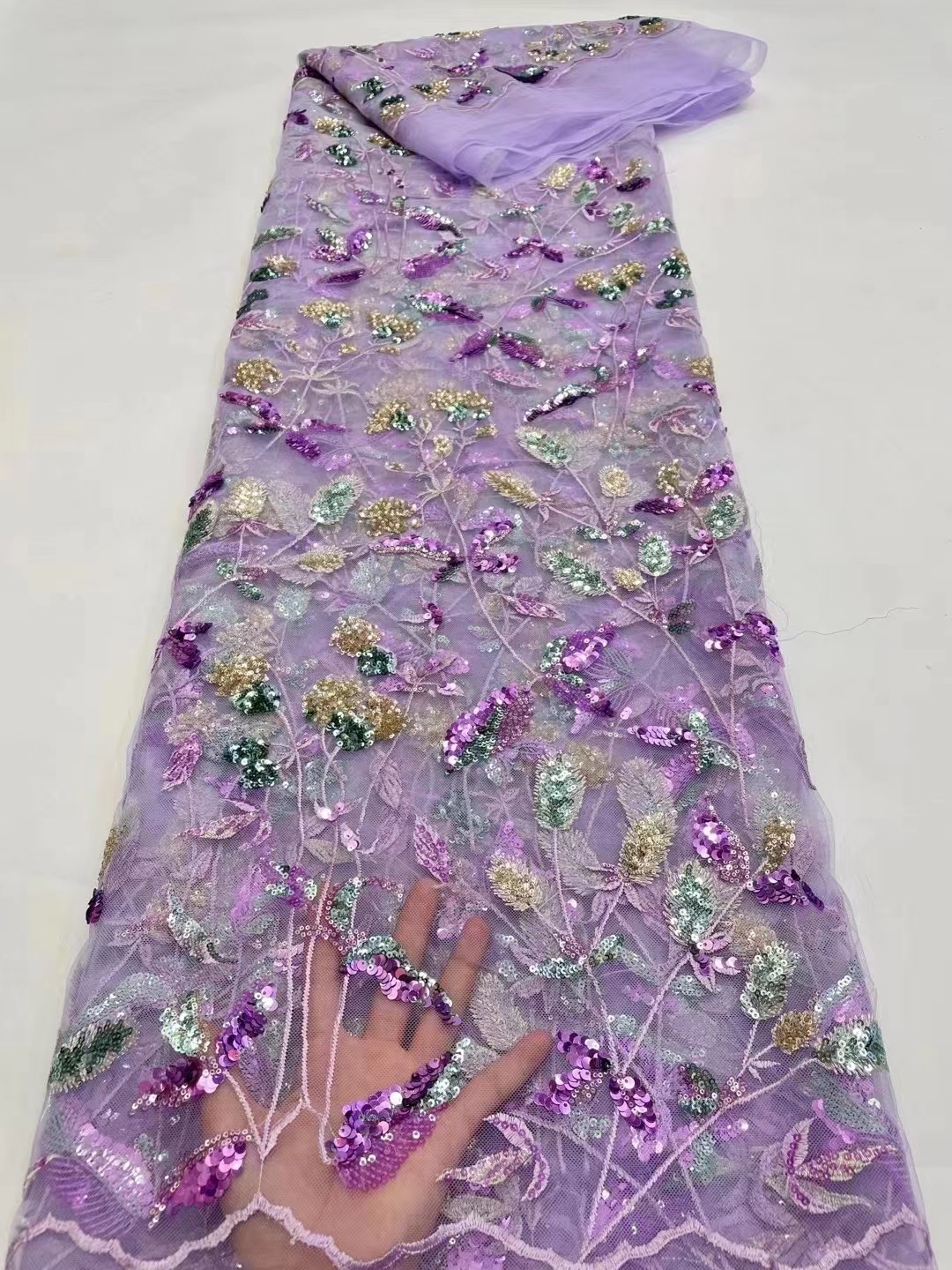 Supoo Mesh Shiny sequins lace Pretty Dress fabric Chantilly net lace with sequins