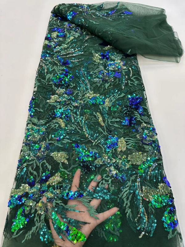 Luxury Sequins Tulle Net Lace Fabric Nigerian Beads Pearl Embroidery Hand Beaded Lace For Party