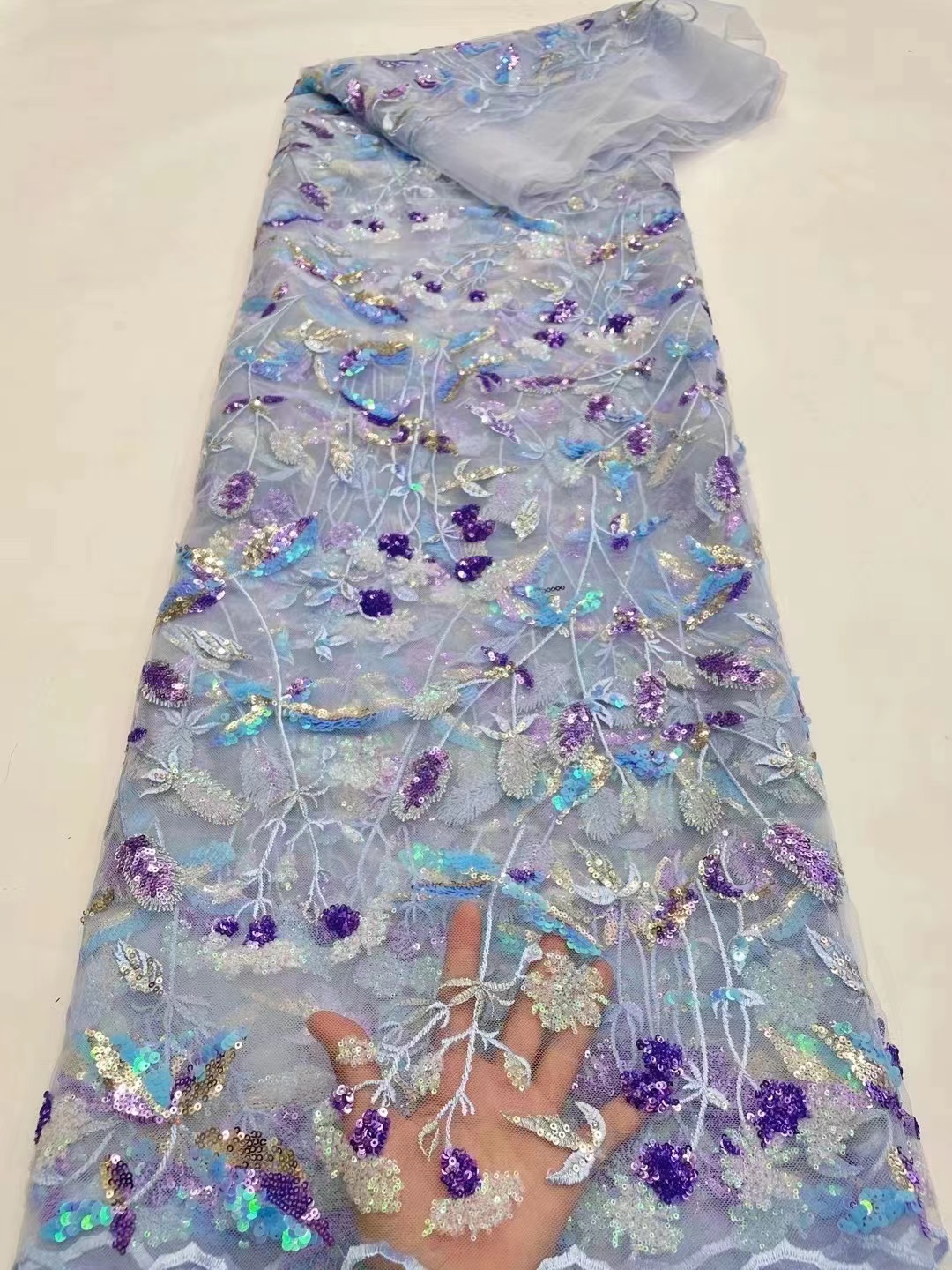 Supoo Mesh Shiny sequins lace Pretty Dress fabric Chantilly net lace with sequins