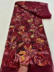 Luxury Sequins Tulle Net Lace Fabric Nigerian Beads Pearl Embroidery Hand Beaded Lace For Party