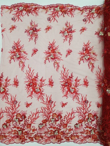 Fashionable pattern Designer 3D fabric net mesh with lace cut flower embroidery fabric for wedding dress partywear