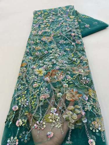 french lace tulle lace with sequins beaded and stones lace fabric for wedding party