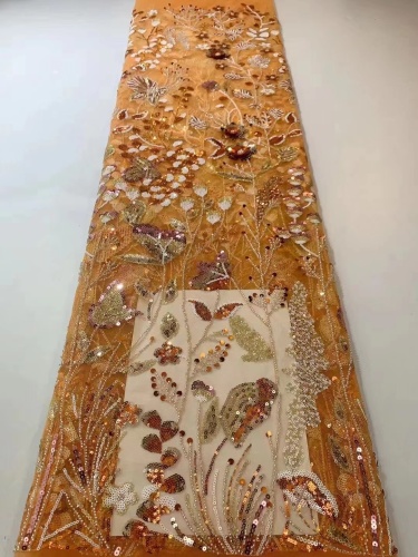 2023 New flocking korea fabric Fashion bridal french luxury sequin velvet african lace for wedding dress