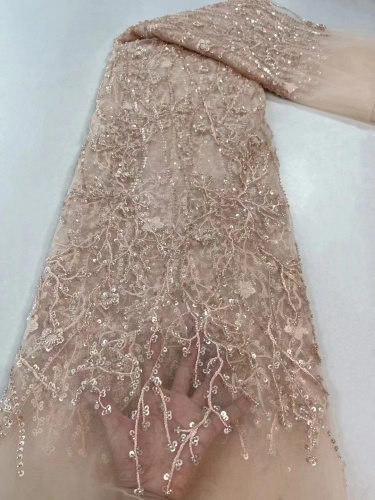 Latest Design Heavy Beaded Lace Fabric Fully Beaded Sequins Laces Fabrics Bridal Luxury Lace For Wedding Party