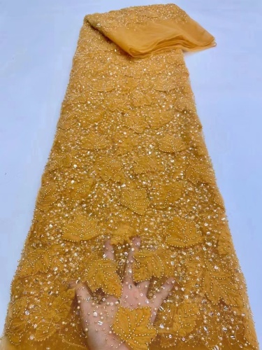 Luxury Sequins Tulle Net Lace Fabric Nigerian Beads Pearl Embroidery Hand Beaded Lace For Party