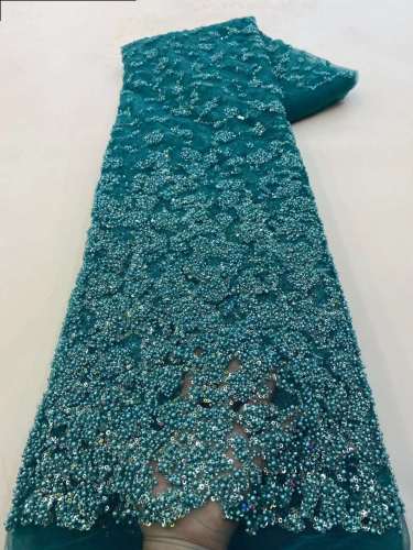 Shiny bridal tulle lace with heavy beads and pearls luxury crystal sequins lace for wedding dress