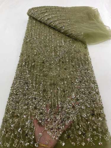 Shiny bridal tulle lace with heavy beads and pearls luxury crystal sequins lace for wedding dress