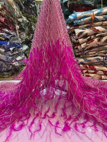 luxury sequin handmade Petal feather mesh french lace handmade wedding beaded lace fabric